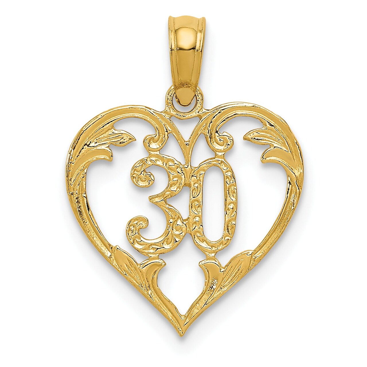 14K Gold 30 in Heart Charm Birthday Sports Pendant Jewerly 19mm x 14mm